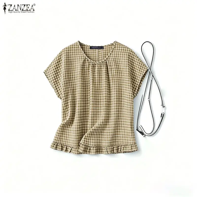 Fashion Summer O Neck Short Sleeve Blouse 2026 ZANZEA Women Plaid Checked Tops Elegant Work Shirt Casual Loose Holiday Blusas
Fashion Summer O Neck Short Sleeve Blouse 2026 ZANZEA Women Plaid Checked Tops Elegant Work Shirt Casual Loose Holiday Blusas
