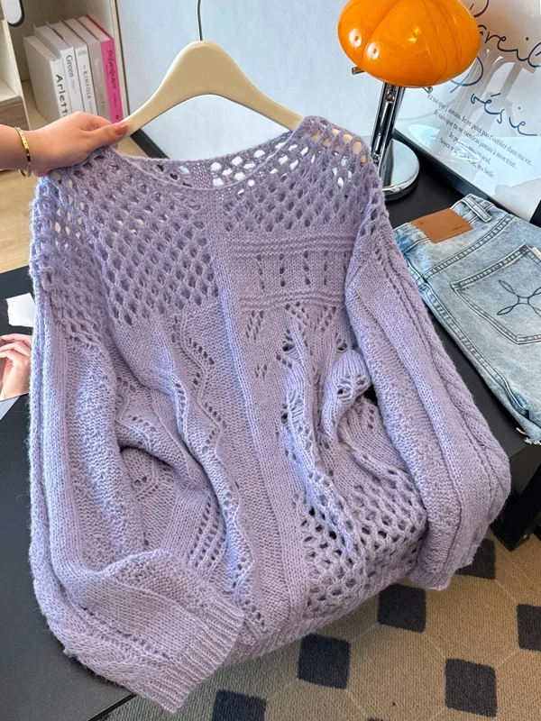 Lightweight Purple Hollow out Knitted Top Women's Spring Summer New Style plus Size Outerwear Casual Comfortable Long Sleeve
Lightweight Purple Hollow out Knitted Top Women's Spring Summer New Style plus Size Outerwear Casual Comfortable Long Sleeve