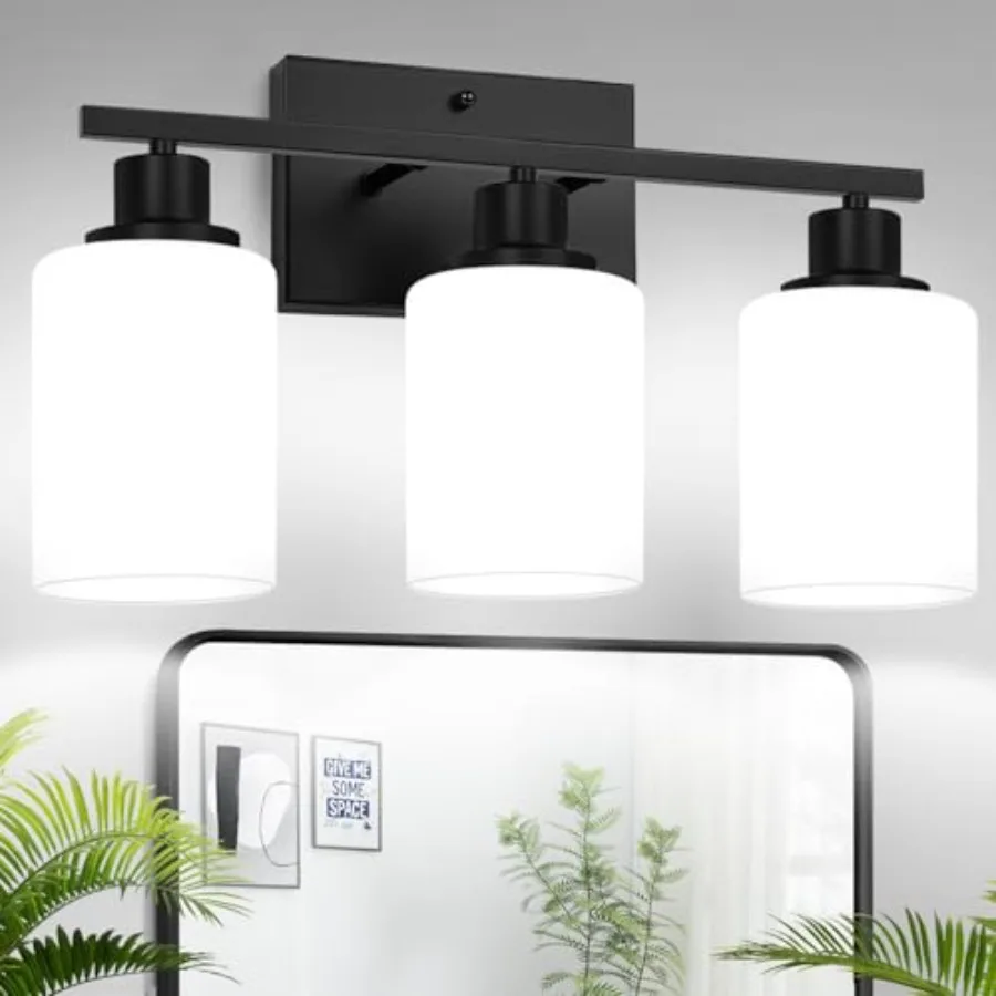 3-Light Bathroom Light Fixtures Vanity Light with Milky White Shades Matte Black Bathroom Light Fixtures Over Mirror Modern Bat
3-Light Bathroom Light Fixtures Vanity Light with Milky White Shades Matte Black Bathroom Light Fixtures Over Mirror Modern Bat