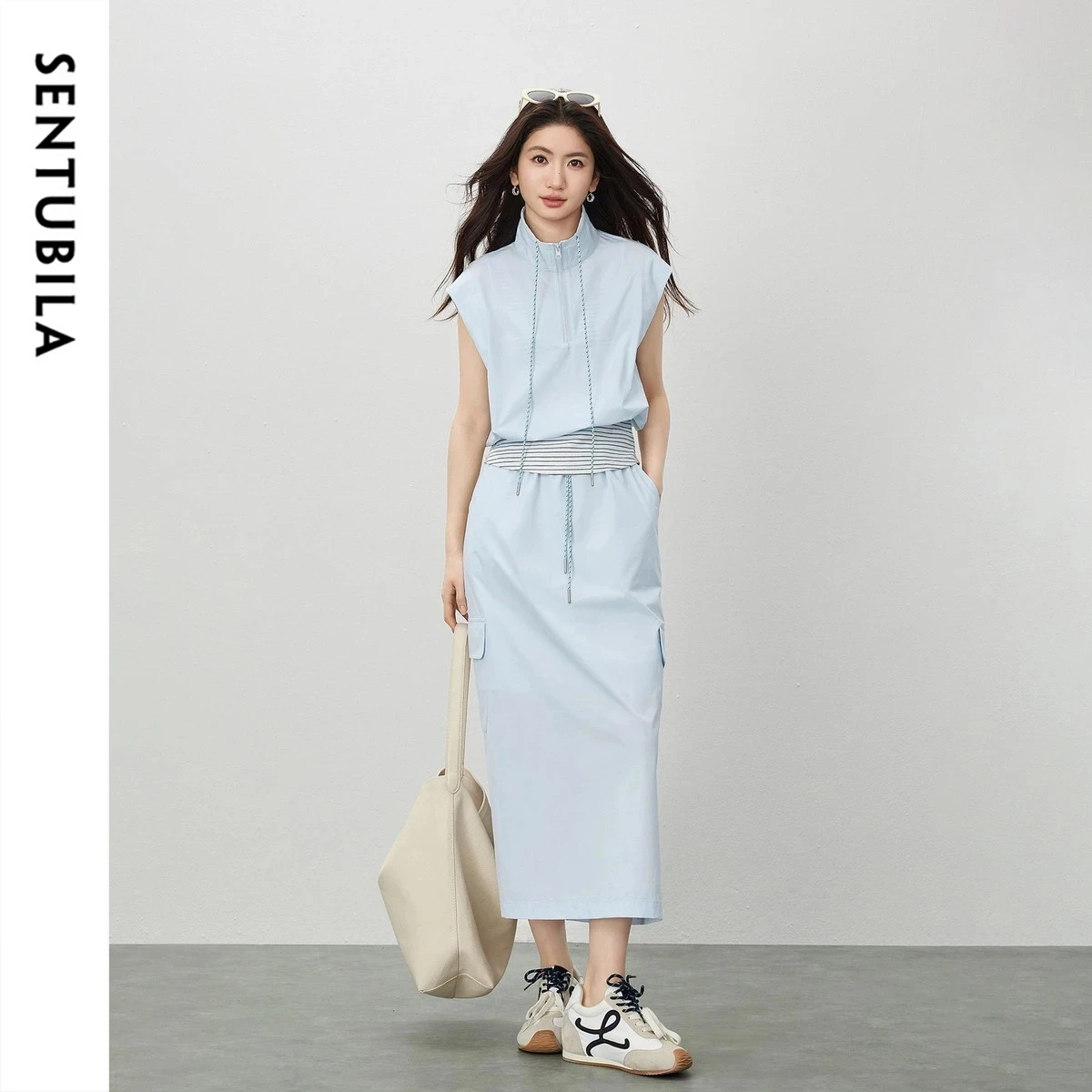 SENTUBILA Women's 2 Piece Matching Set Contrast Splicing Fake Two-Piece Top Drawstring Elastic Waist A-line Skirt Set W62ZC6834
SENTUBILA Women's 2 Piece Matching Set Contrast Splicing Fake Two-Piece Top Drawstring Elastic Waist A-line Skirt Set W62ZC6834