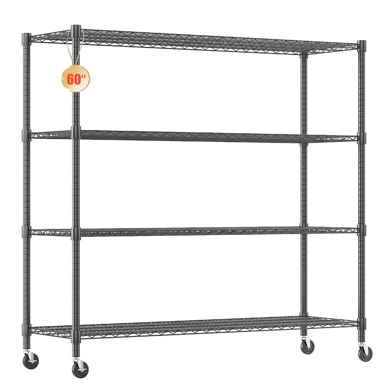 60”W Storage Shelves, 4 Tier Heavy Duty Wire Shelving Unit with Wheels, 2400LBS Commercial Adjustable Metal Shelves for, Custom
60”W Storage Shelves, 4 Tier Heavy Duty Wire Shelving Unit with Wheels, 2400LBS Commercial Adjustable Metal Shelves for, Custom