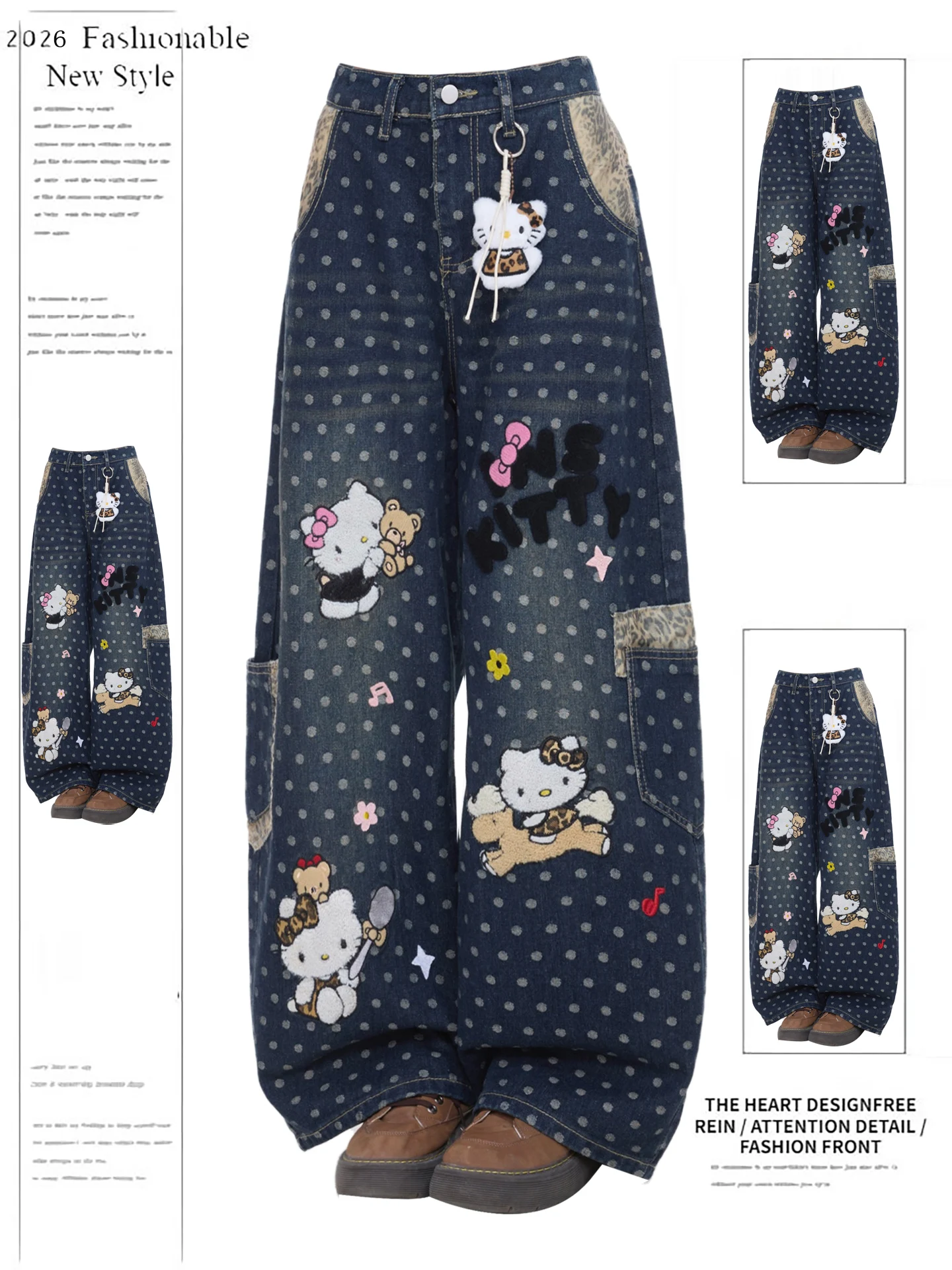 Spring New Sle Kit Embroidery Polka Dot Leopard Print Wide Leg Straight Cut Jeans Women's Casual High Waist Denim Pants
Spring New Sle Kit Embroidery Polka Dot Leopard Print Wide Leg Straight Cut Jeans Women's Casual High Waist Denim Pants