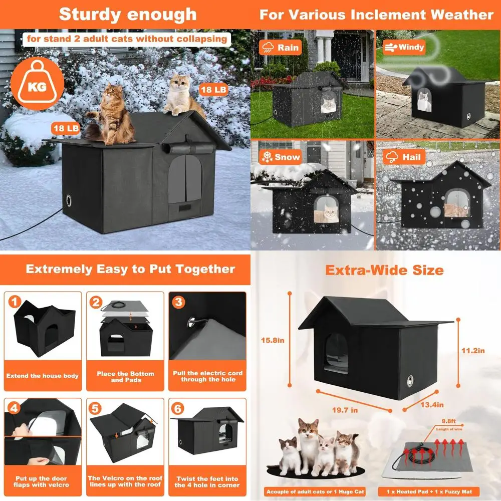 Outdoor Insulated Cat Shelter for Winter, Weatherproof Feral Kitty House with 2 Beds, Collapsible for Stray Animals
Outdoor Insulated Cat Shelter for Winter, Weatherproof Feral Kitty House with 2 Beds, Collapsible for Stray Animals