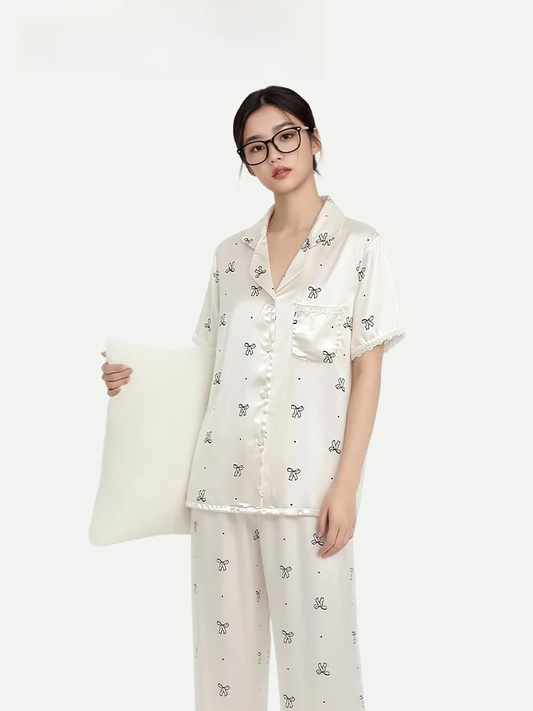 Pinkbread Ice Silk Ladies Sleepwear Short Sleeve Long Pants Home Clothes Knot Summer Cool Feeling Outerwear
Pinkbread Ice Silk Ladies Sleepwear Short Sleeve Long Pants Home Clothes Knot Summer Cool Feeling Outerwear
