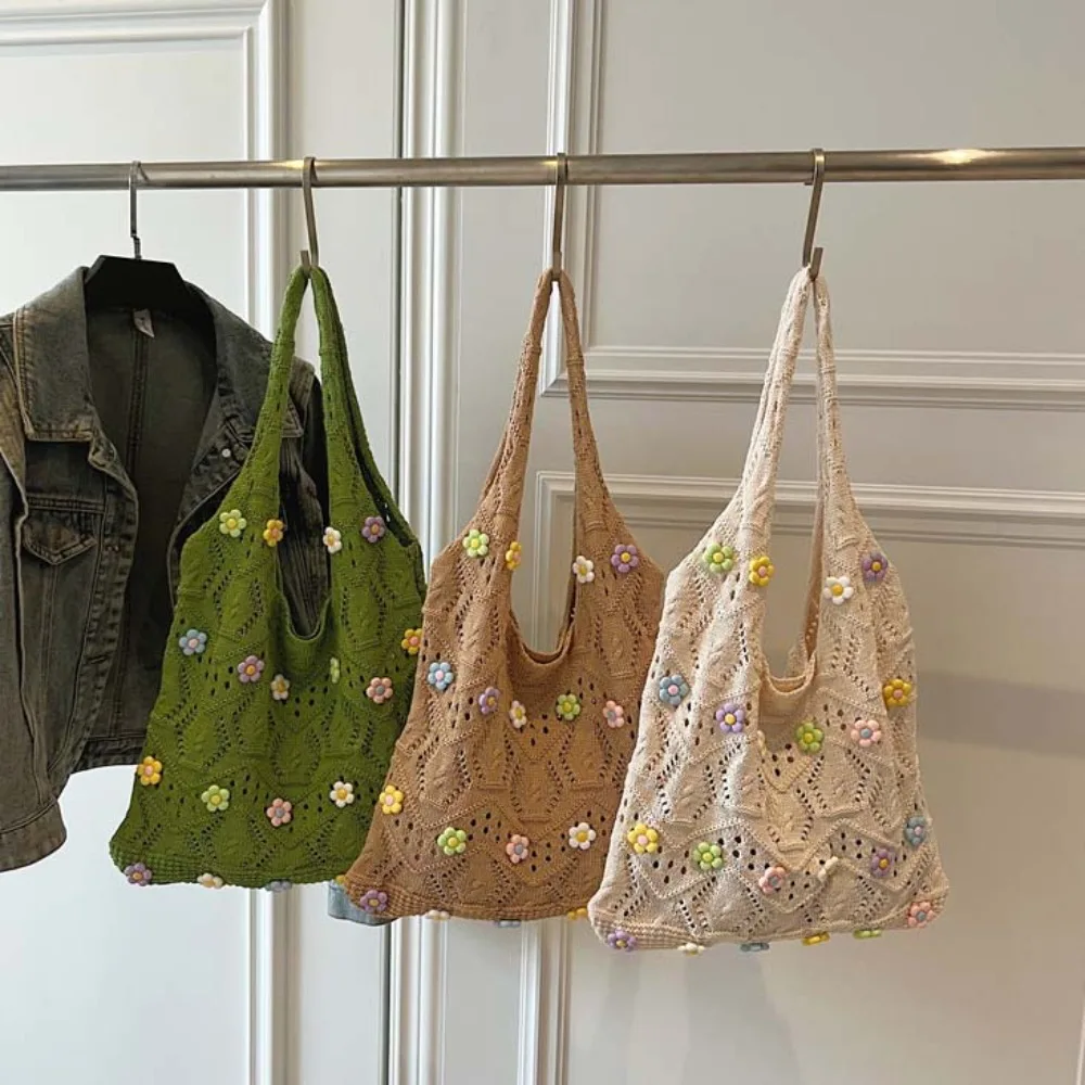 Solid Color Sweet Crochet Tote Bag Hollow Out Flower Charm Flower Thread Woven Bag Polyester Khaki Knitting Handbag Beach
Solid Color Sweet Crochet Tote Bag Hollow Out Flower Charm Flower Thread Woven Bag Polyester Khaki Knitting Handbag Beach