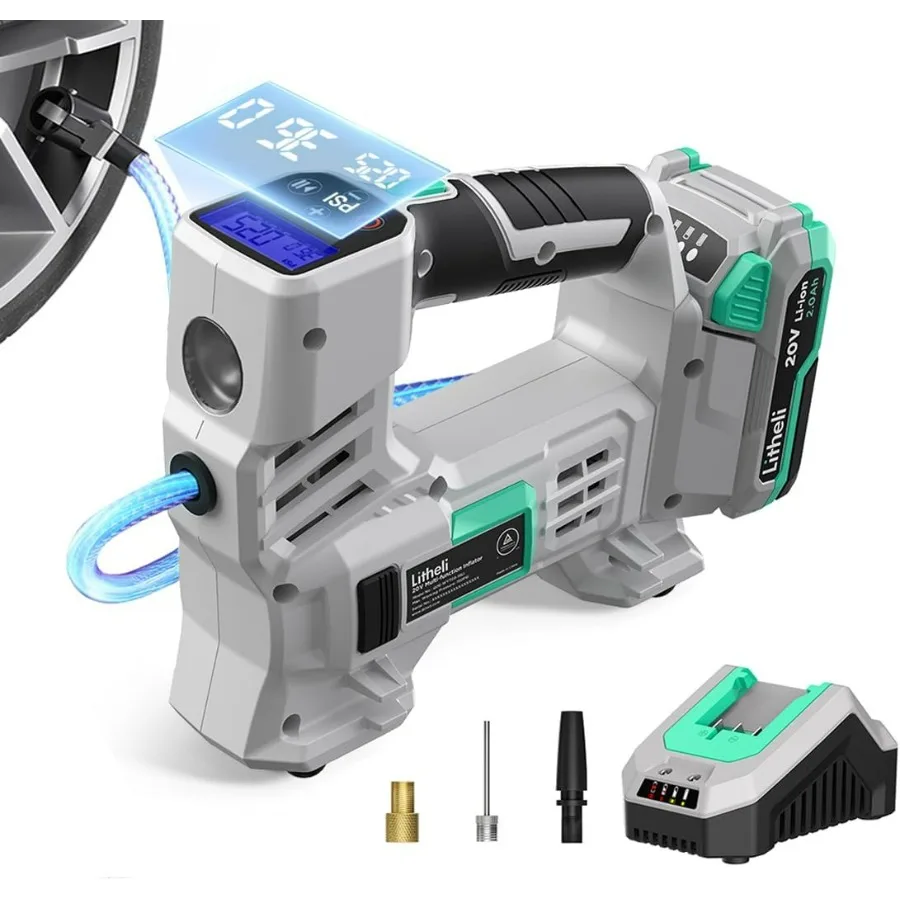 Cordless 20V Tire Inflator Air Compressor with Digital Pressure Gauge 150PSI for Car Tire Bike Sport Ball 2.0 Ah Battery Charge
Cordless 20V Tire Inflator Air Compressor with Digital Pressure Gauge 150PSI for Car Tire Bike Sport Ball 2.0 Ah Battery Charge