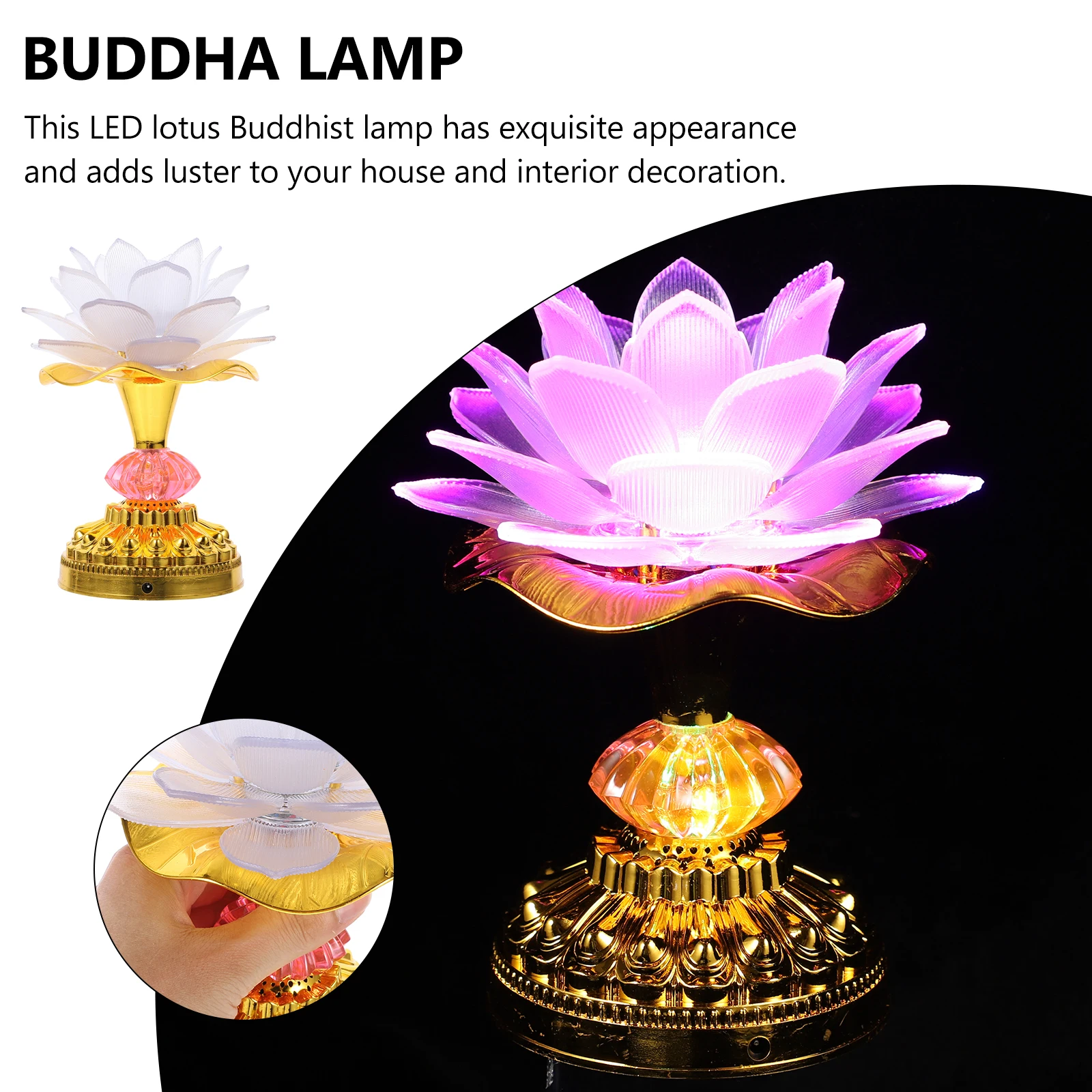Golden Tall LED Lotus Lamp USB Light for Home Decoration Offering Incense Table Desk Stable Base LED Electronic
Golden Tall LED Lotus Lamp USB Light for Home Decoration Offering Incense Table Desk Stable Base LED Electronic