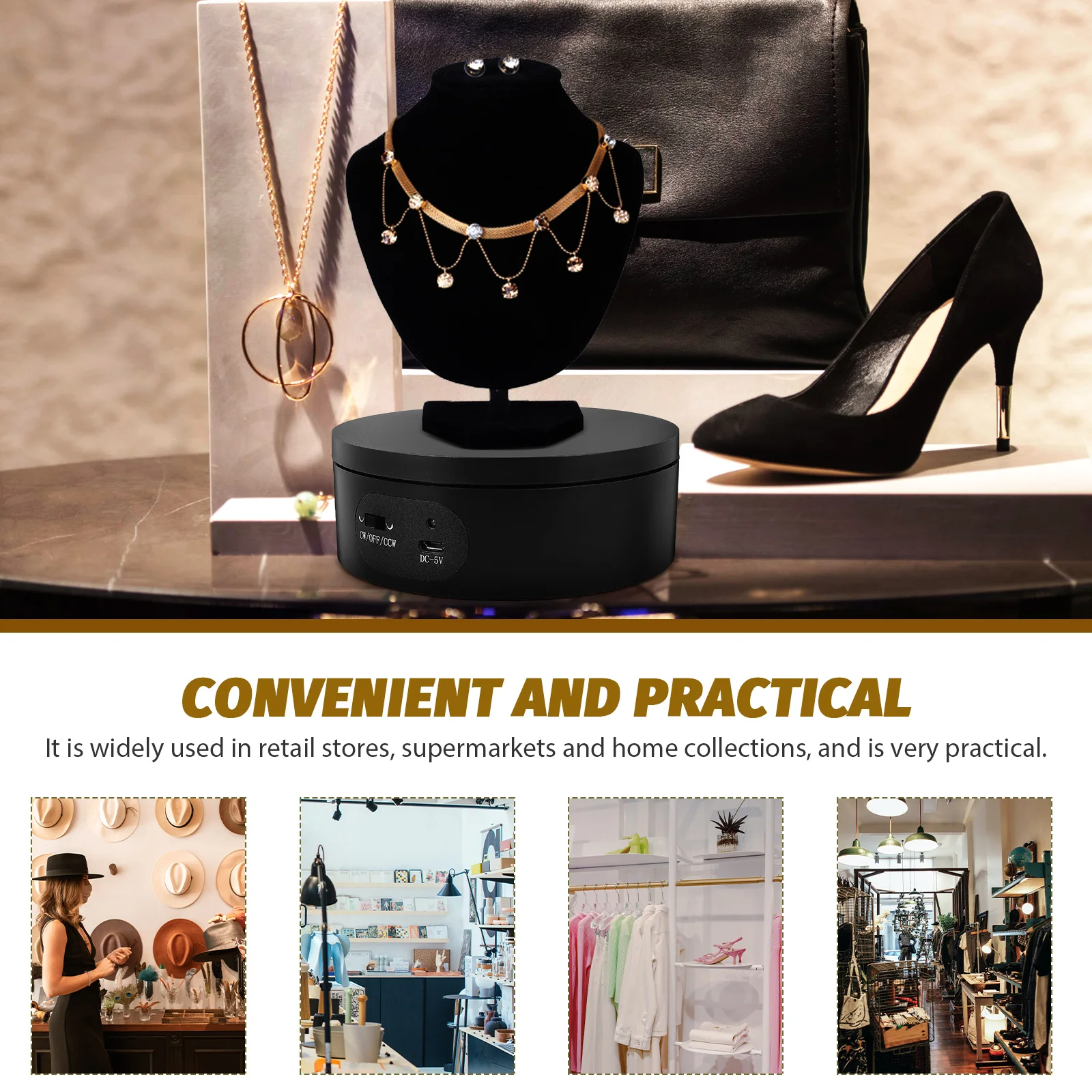 1 set Rotating Jewelry Display Stand Electric Turntable For Bracelet Watch Photography Prop Abs Display Rack Indoor Show Supply
1 set Rotating Jewelry Display Stand Electric Turntable For Bracelet Watch Photography Prop Abs Display Rack Indoor Show Supply