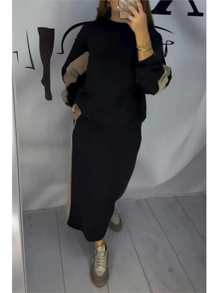 Модная женская одежда из двух предметов, женская весенне-осенняя модная свободная повседневная толстовка в тон, костюм с юбкой средней длины с разрезом
Модная женская одежда из двух предметов, женская весенне-осенняя модная свободная повседневная толстовка в тон, костюм с юбкой средней длины с разрезом