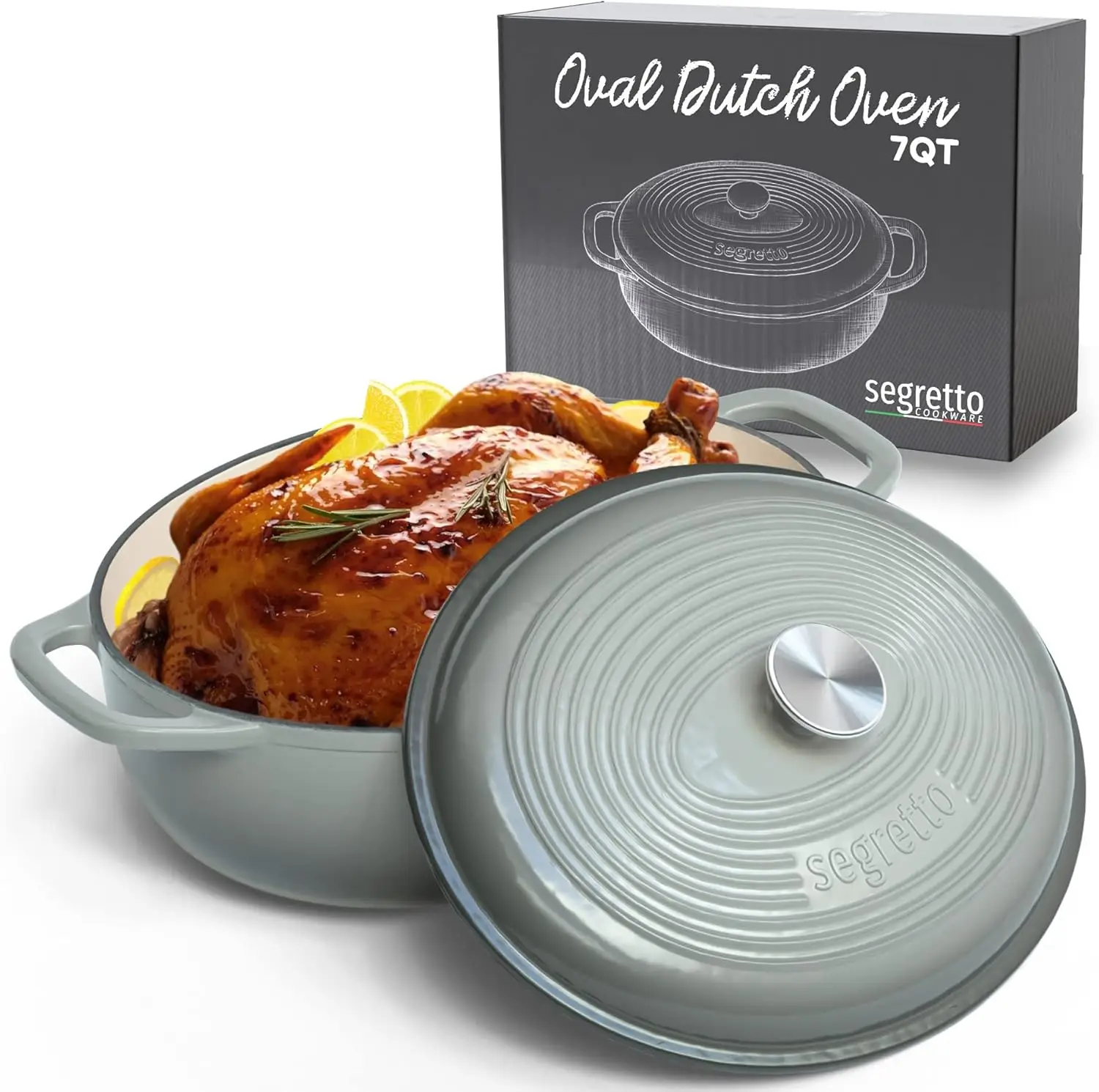 Enameled Oval Cast Iron Dutch Oven with Handle 7-Quarts Grigio Scuro (Gray) 7 qt Oven Safe Dutch Oven Pot With Lid Enamel cast I
Enameled Oval Cast Iron Dutch Oven with Handle 7-Quarts Grigio Scuro (Gray) 7 qt Oven Safe Dutch Oven Pot With Lid Enamel cast I