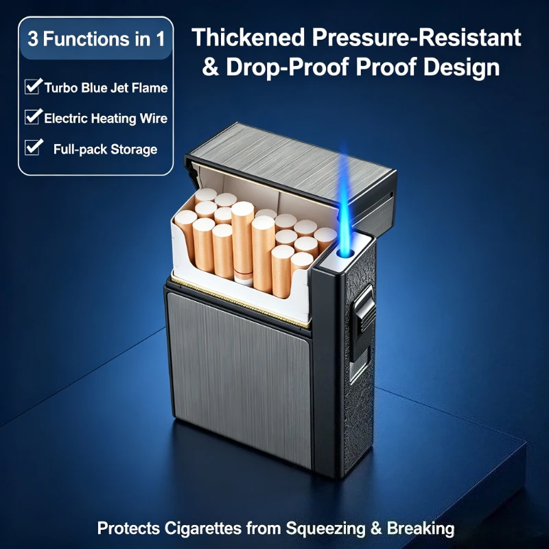 Men Gift 3 In 1 Cigarette Case Box, Large Capacity For 20 Cigarettes With Integrated Turbo Butane Windproof Lighter Gadget
Men Gift 3 In 1 Cigarette Case Box, Large Capacity For 20 Cigarettes With Integrated Turbo Butane Windproof Lighter Gadget
