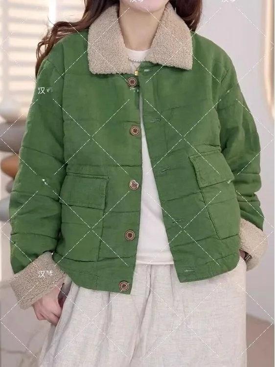 Ladies Thiened Warm Cotton Jaet Vintage Artistic Lapel Loose Sle Versatile Anti-Aging Winter Outerwear
Ladies Thiened Warm Cotton Jaet Vintage Artistic Lapel Loose Sle Versatile Anti-Aging Winter Outerwear