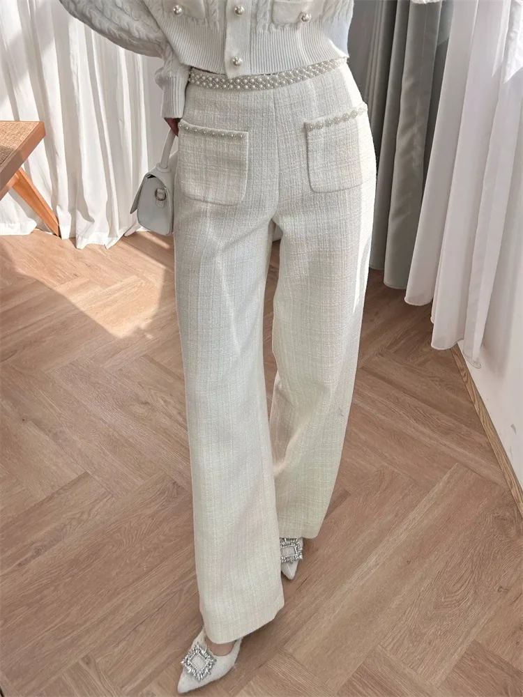 Women Pearl Trim Pants High Waist Solid Color Casual Spring 2024 Wide Leg Trousers
Women Pearl Trim Pants High Waist Solid Color Casual Spring 2024 Wide Leg Trousers