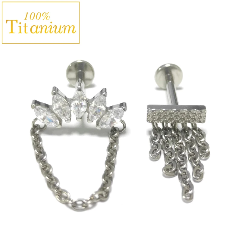 ASTM F136 Titanium ear Piercing Ear Studs with Dangle Chain Top Tassel Labret Lip Stud CZ Conch Helix Sling Earring Body Jewelry
ASTM F136 Titanium ear Piercing Ear Studs with Dangle Chain Top Tassel Labret Lip Stud CZ Conch Helix Sling Earring Body Jewelry