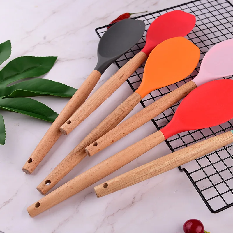Home cooking utensils silica gel scoop salad agitator scoop beech wood handle pot cooking silica gel pot scoop
Home cooking utensils silica gel scoop salad agitator scoop beech wood handle pot cooking silica gel pot scoop