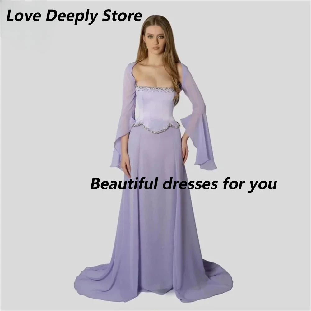 Lilac Evening Dresses with Long Sleeves Customized Strapless Beading Pleats Chiffon Prom Gown Mermaid Celebrity Party Dress
Lilac Evening Dresses with Long Sleeves Customized Strapless Beading Pleats Chiffon Prom Gown Mermaid Celebrity Party Dress
