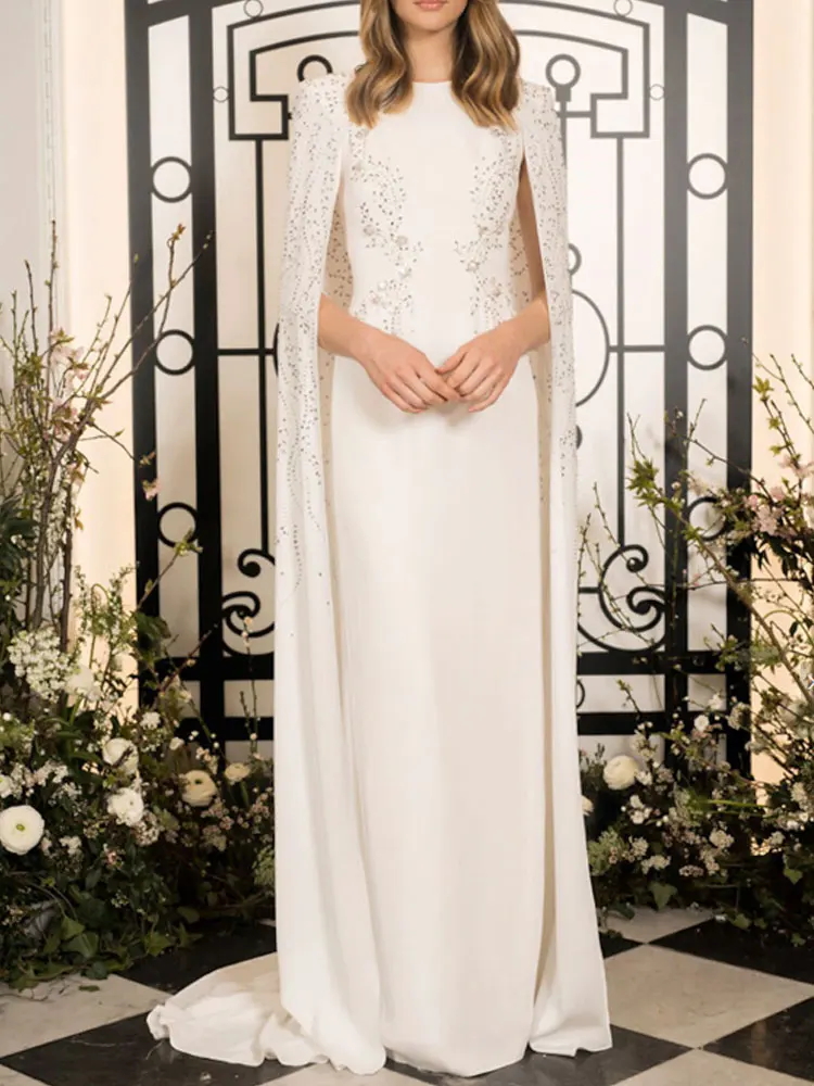 Sheath Evening Gown Elegant Wedding Guest Dress Floor Length Sleeveless Jewel Neck Capes Stretch chiffon with Crystals
Sheath Evening Gown Elegant Wedding Guest Dress Floor Length Sleeveless Jewel Neck Capes Stretch chiffon with Crystals