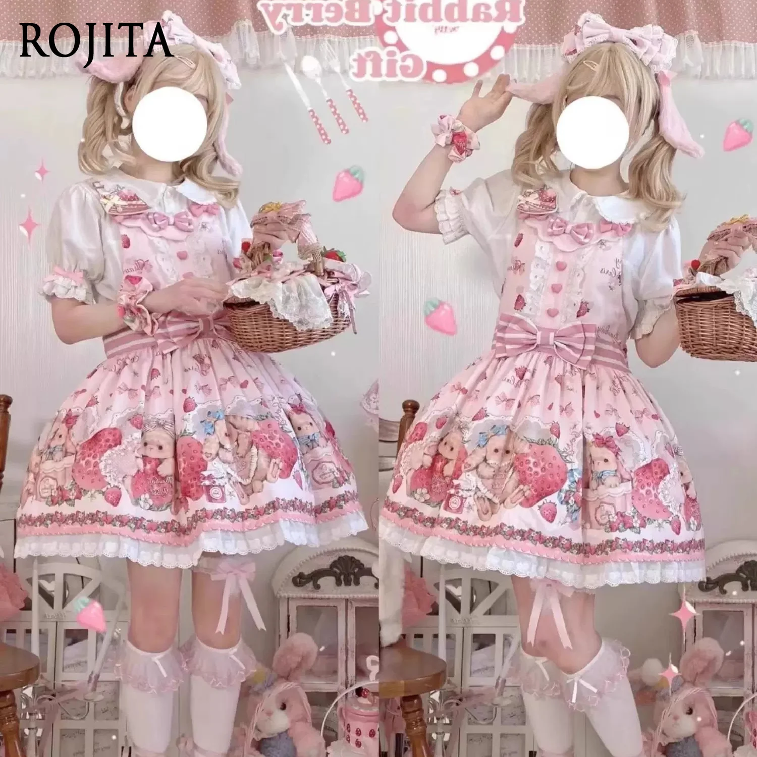 Sweet New Cute Cartoon Print Lace Bow Lolita JSK Suspender Dress Doll Collar Petal Sleeve Shirts White Top Two Pieces Sets Women
Sweet New Cute Cartoon Print Lace Bow Lolita JSK Suspender Dress Doll Collar Petal Sleeve Shirts White Top Two Pieces Sets Women