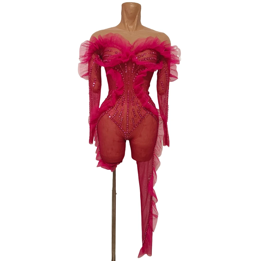 Sparkly Rhinestones Long Sleeve Jumpsuit for Women Sexy Mesh Transparent Birthday Party Stage Wear Show Performance Costume
Sparkly Rhinestones Long Sleeve Jumpsuit for Women Sexy Mesh Transparent Birthday Party Stage Wear Show Performance Costume