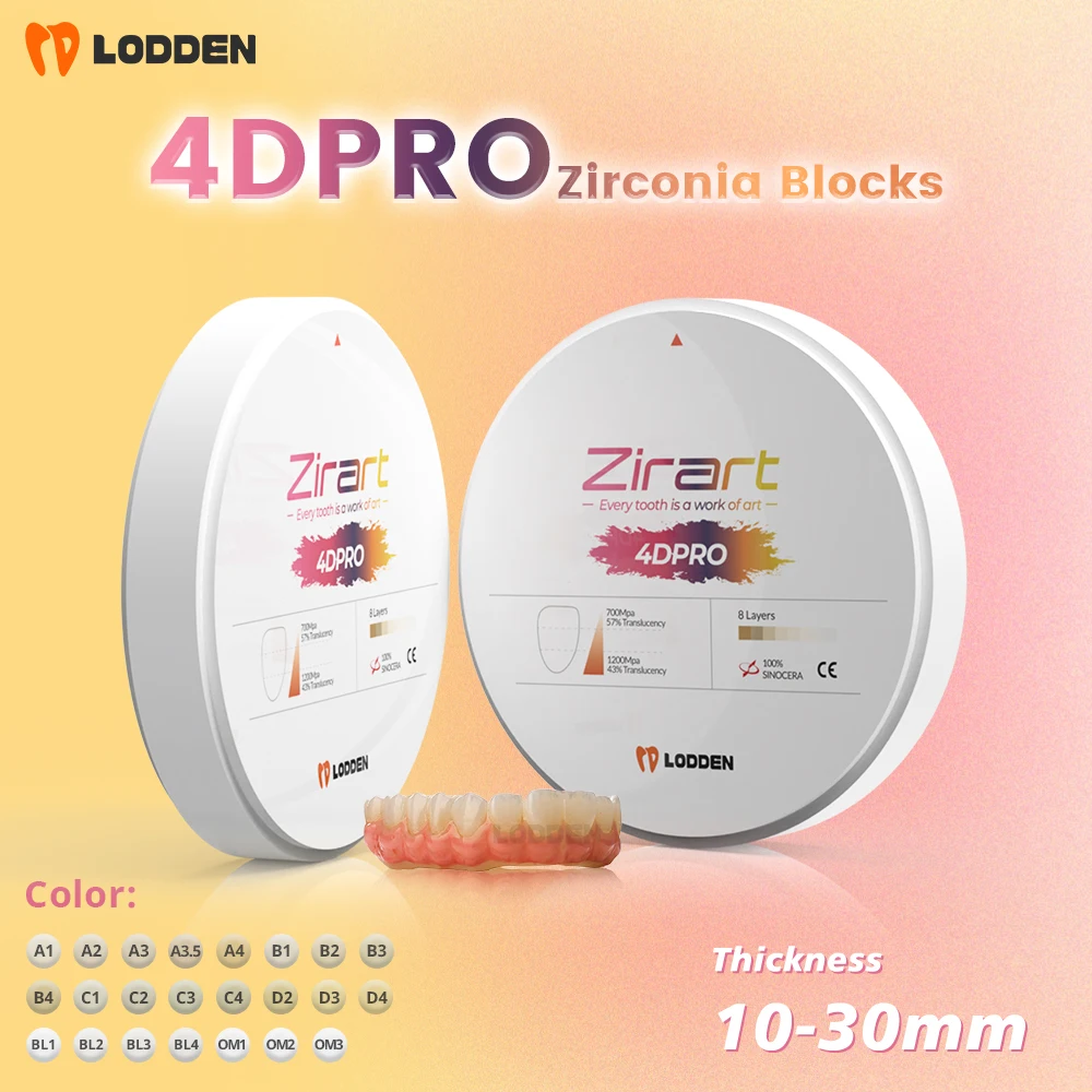 Многослойный блок/диск из диоксида циркония Lodden 4D PRO для зуботехнических лабораторий, для CAD/CAM, 16 цветов Vita, 98 мм, стоматологический материал
Многослойный блок/диск из диоксида циркония Lodden 4D PRO для зуботехнических лабораторий, для CAD/CAM, 16 цветов Vita, 98 мм, стоматологический материал