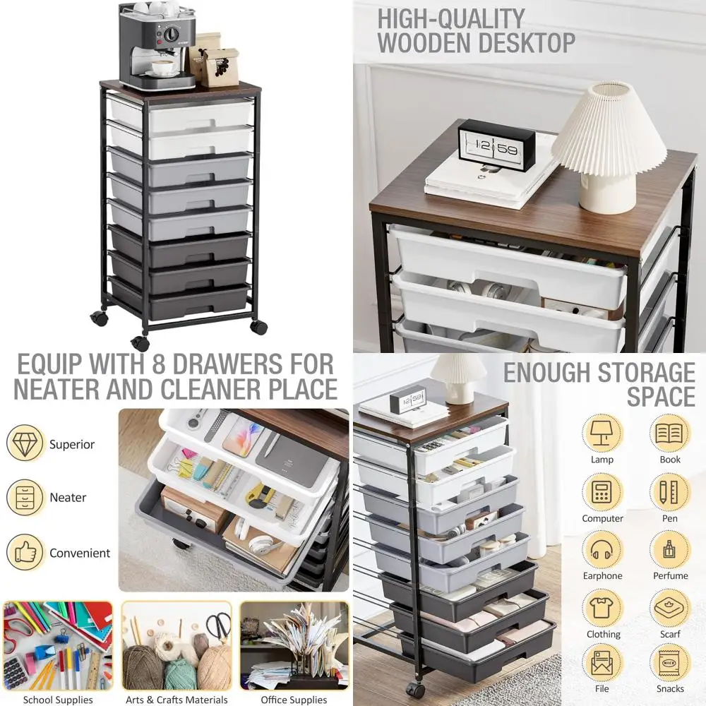 8-Drawer Rolling Storage Cart with Wooden Top, Mobile Utility Organizer for Classrooms and Offices in Grey
8-Drawer Rolling Storage Cart with Wooden Top, Mobile Utility Organizer for Classrooms and Offices in Grey