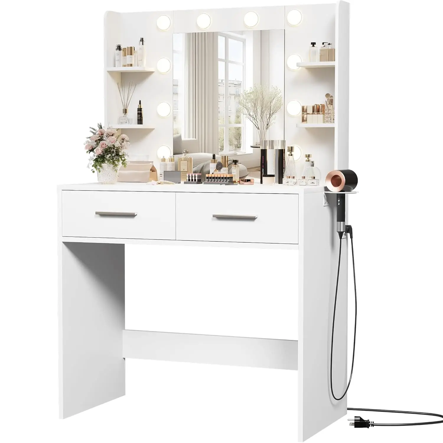 Make up Vanity Desk with Mirror and Power Outlet, Vanity with 3 Color Light Options Adjustable Brightness,Vanity, Customized
Make up Vanity Desk with Mirror and Power Outlet, Vanity with 3 Color Light Options Adjustable Brightness,Vanity, Customized