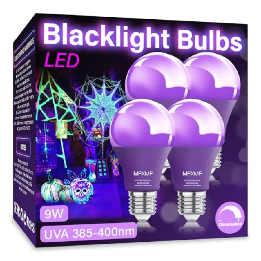 A19 LED Black Light Bulbs, 9W 100W Equivalent E26 Base Dimmable Black Lights, UVA Level 385-400NM, Halloween Light Bulbs Glow i
A19 LED Black Light Bulbs, 9W 100W Equivalent E26 Base Dimmable Black Lights, UVA Level 385-400NM, Halloween Light Bulbs Glow i