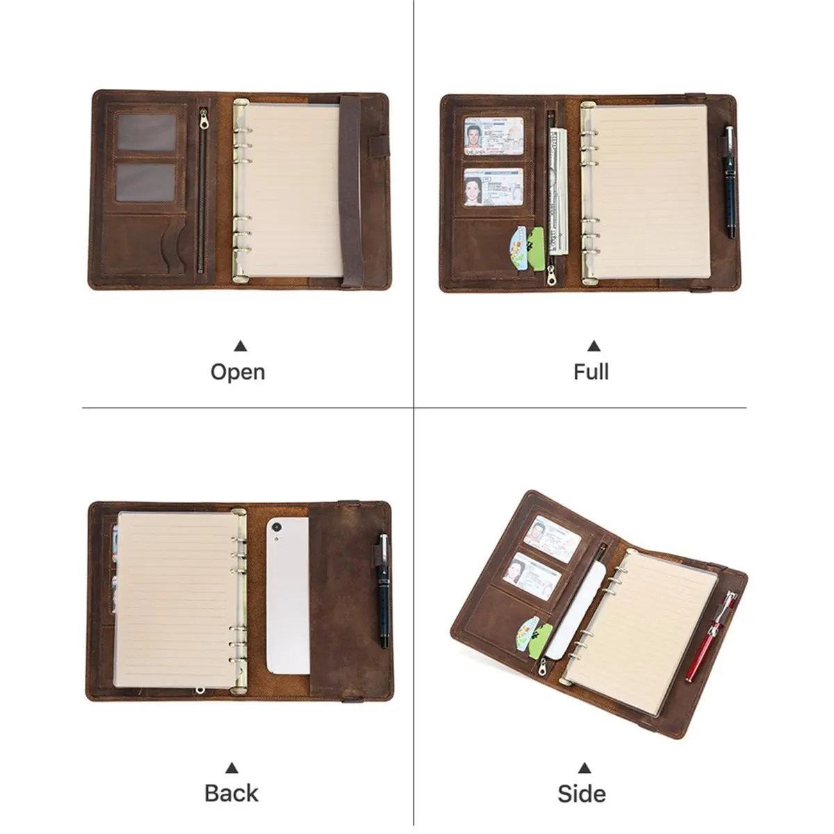 Vintage Leather A5 Notebook Cover with 6-Ring Binder - Refillable Organizer, Multi-Function Planner for Office, School
Vintage Leather A5 Notebook Cover with 6-Ring Binder - Refillable Organizer, Multi-Function Planner for Office, School