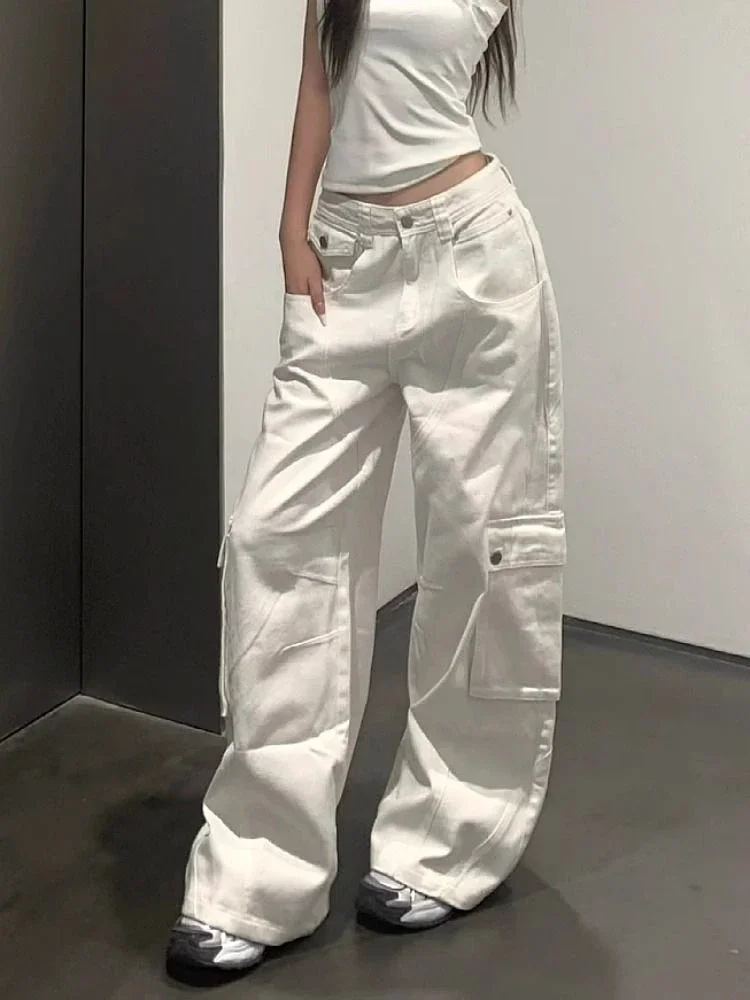 Vintage White Cargo Jeans Women Spring Autumn New Streetwear Baggy Straight Denim Pants Korean Casual Female Wide Leg Trousers
Vintage White Cargo Jeans Women Spring Autumn New Streetwear Baggy Straight Denim Pants Korean Casual Female Wide Leg Trousers