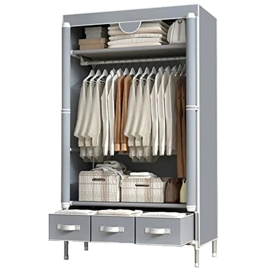 Portable Clothes Closet Rolling Door Wardrobe with Hanging Rack Non-Woven Fabric Storage Organizer with Three Drawer Boxes No-T
Portable Clothes Closet Rolling Door Wardrobe with Hanging Rack Non-Woven Fabric Storage Organizer with Three Drawer Boxes No-T