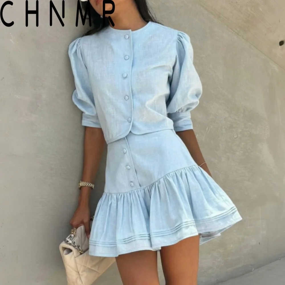 CHNMR Vintage Women 2 Piece Set O-neck Half Sleeve Button Crop Tops with Pleated Mini Skirt 2026 Summer Female High Street Suits
CHNMR Vintage Women 2 Piece Set O-neck Half Sleeve Button Crop Tops with Pleated Mini Skirt 2026 Summer Female High Street Suits