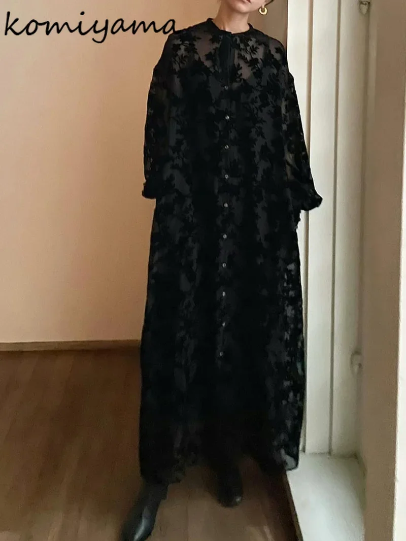 Komiyama Retro Chic Flocking Floral Patchwork Women Dress Temperamen Long Sleeve Drawstring Femme Robe Spring Loose Dresses
Komiyama Retro Chic Flocking Floral Patchwork Women Dress Temperamen Long Sleeve Drawstring Femme Robe Spring Loose Dresses