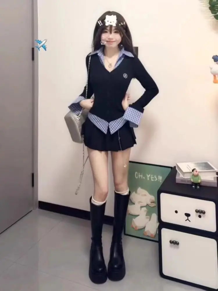 Korean Style Sweet And Spicy Skirt Set Women's College Fashion Fake Two-Piece Top Pleated Skirt Spring Outfit One Complete Set
Korean Style Sweet And Spicy Skirt Set Women's College Fashion Fake Two-Piece Top Pleated Skirt Spring Outfit One Complete Set