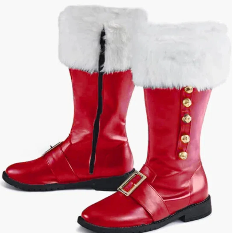 Men Christmas Santa Claus Boots Wide Calf Combat Boots With White Plush Fur Cuff Golden Buckle For Halloween Cosplay Costume
Men Christmas Santa Claus Boots Wide Calf Combat Boots With White Plush Fur Cuff Golden Buckle For Halloween Cosplay Costume