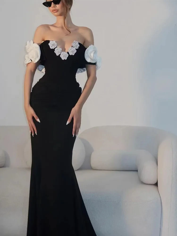 2024 Women Celebrity Summer Sexy Off Shoulder Black Flower Maxi Long Bodycon Bandage Dress Elegant Evening Club Party Dress
2024 Women Celebrity Summer Sexy Off Shoulder Black Flower Maxi Long Bodycon Bandage Dress Elegant Evening Club Party Dress