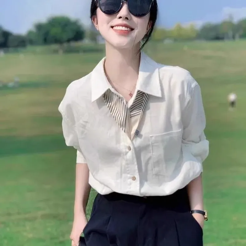 Белая профессиональная рубашка с длинными рукавами для женщин, осенняя новая стильная рубашка, стильный топ с воротником-поло
Белая профессиональная рубашка с длинными рукавами для женщин, осенняя новая стильная рубашка, стильный топ с воротником-поло