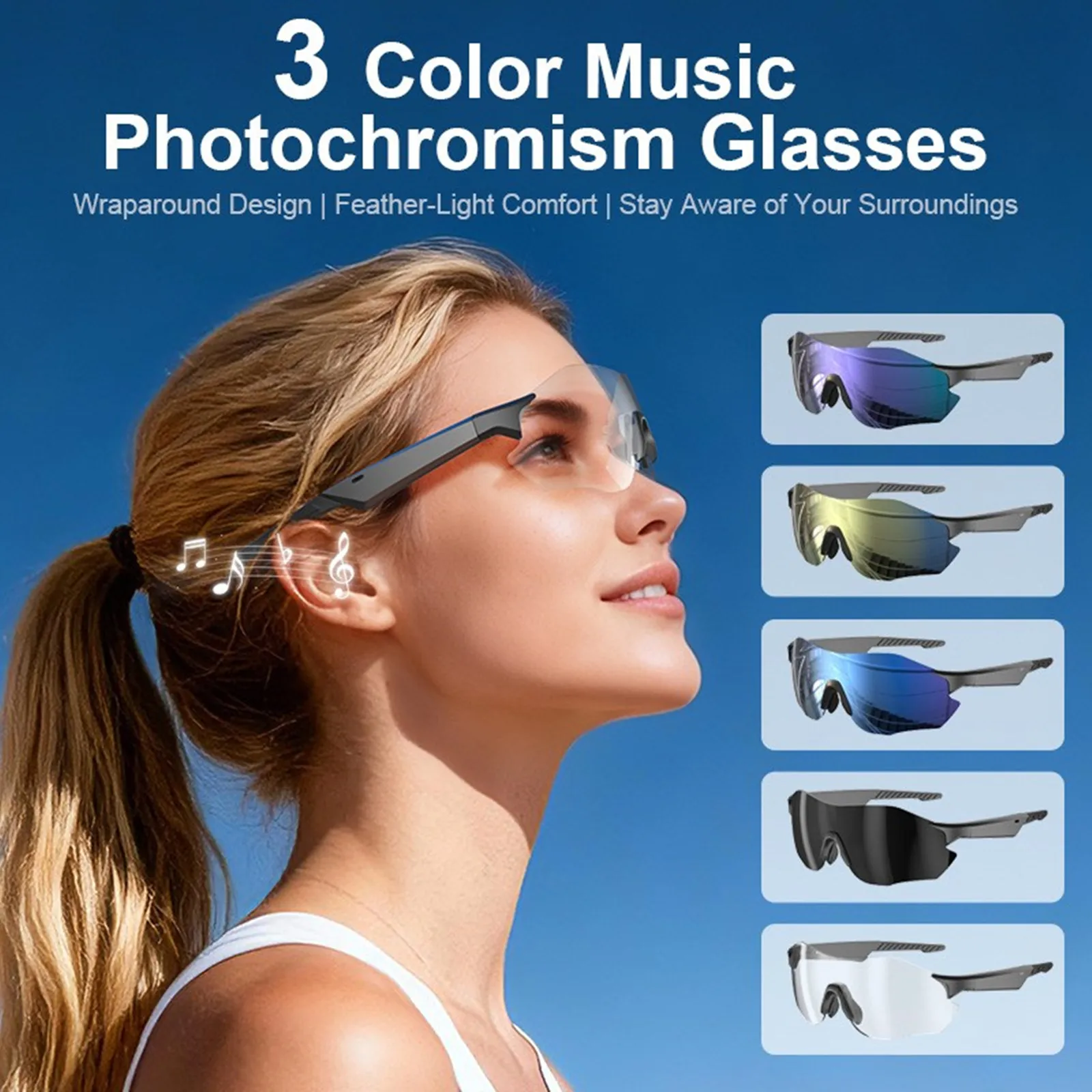 AI Smart Sunglasses Translation Voice Assistant Glasses Music Play Outdoor Cycling Running Eyewear Bluetooth Call Sports Headset
AI Smart Sunglasses Translation Voice Assistant Glasses Music Play Outdoor Cycling Running Eyewear Bluetooth Call Sports Headset