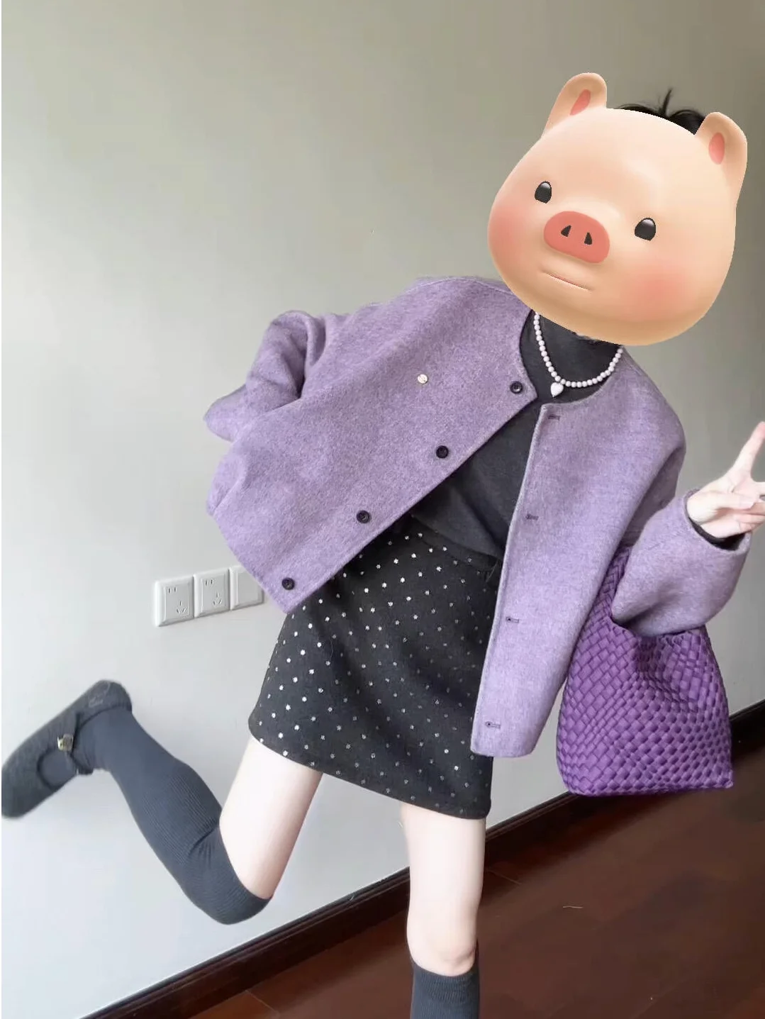 Retro Korean Style Women's Woolen Coat Purple Grey Base Shirt Polka Dot Skirt Three Piece Set Autumn Winter Fashion
Retro Korean Style Women's Woolen Coat Purple Grey Base Shirt Polka Dot Skirt Three Piece Set Autumn Winter Fashion