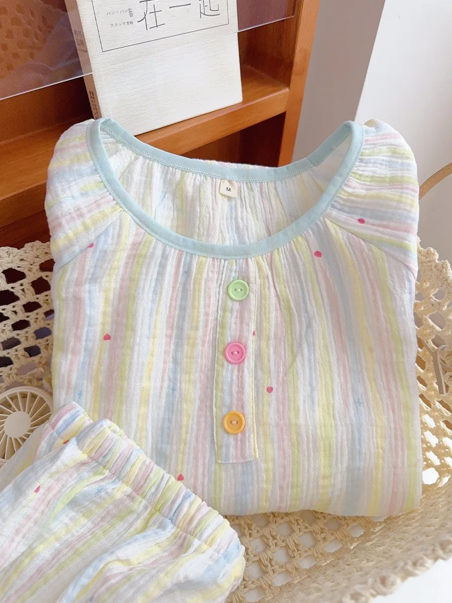 Rainbow Heart Thin Double Layered Cotton Nightgown Set with ort Sves And orts Loose Comfortable Home Clothes for Youth
Rainbow Heart Thin Double Layered Cotton Nightgown Set with ort Sves And orts Loose Comfortable Home Clothes for Youth