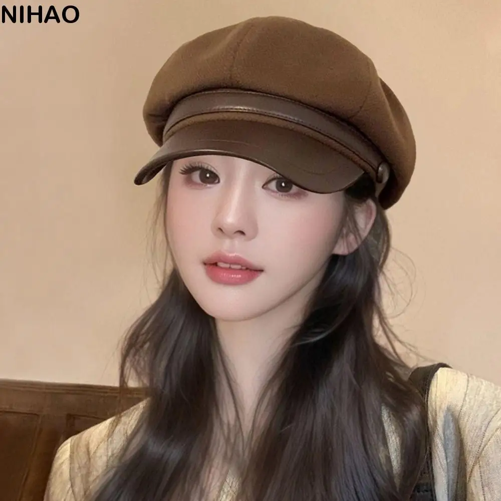 Fashion British Style Pu Leather Beret Korean Style Newsboy Cap Wool Octagonal Hat Retro Artist Hat Painter Hat Outdoor
Fashion British Style Pu Leather Beret Korean Style Newsboy Cap Wool Octagonal Hat Retro Artist Hat Painter Hat Outdoor
