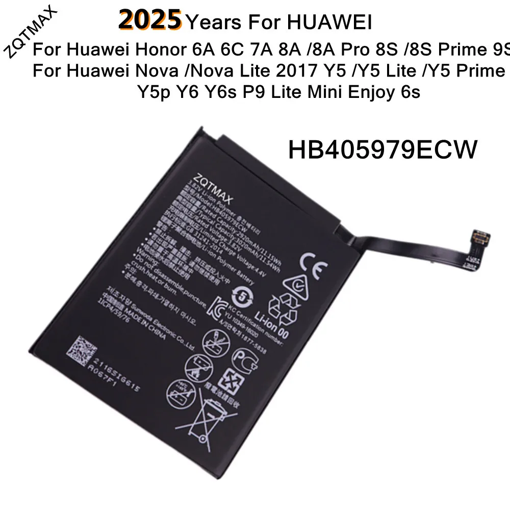 HB405979ECW Battery For Huawei P9 Lite Mini Y6 Y6s Y5 Lite Prime Y5p Enjoy 6s Nova Lite 2019 Honor 9S 7A 6A 6C 8A Pro 8S Prime
HB405979ECW Battery For Huawei P9 Lite Mini Y6 Y6s Y5 Lite Prime Y5p Enjoy 6s Nova Lite 2019 Honor 9S 7A 6A 6C 8A Pro 8S Prime
