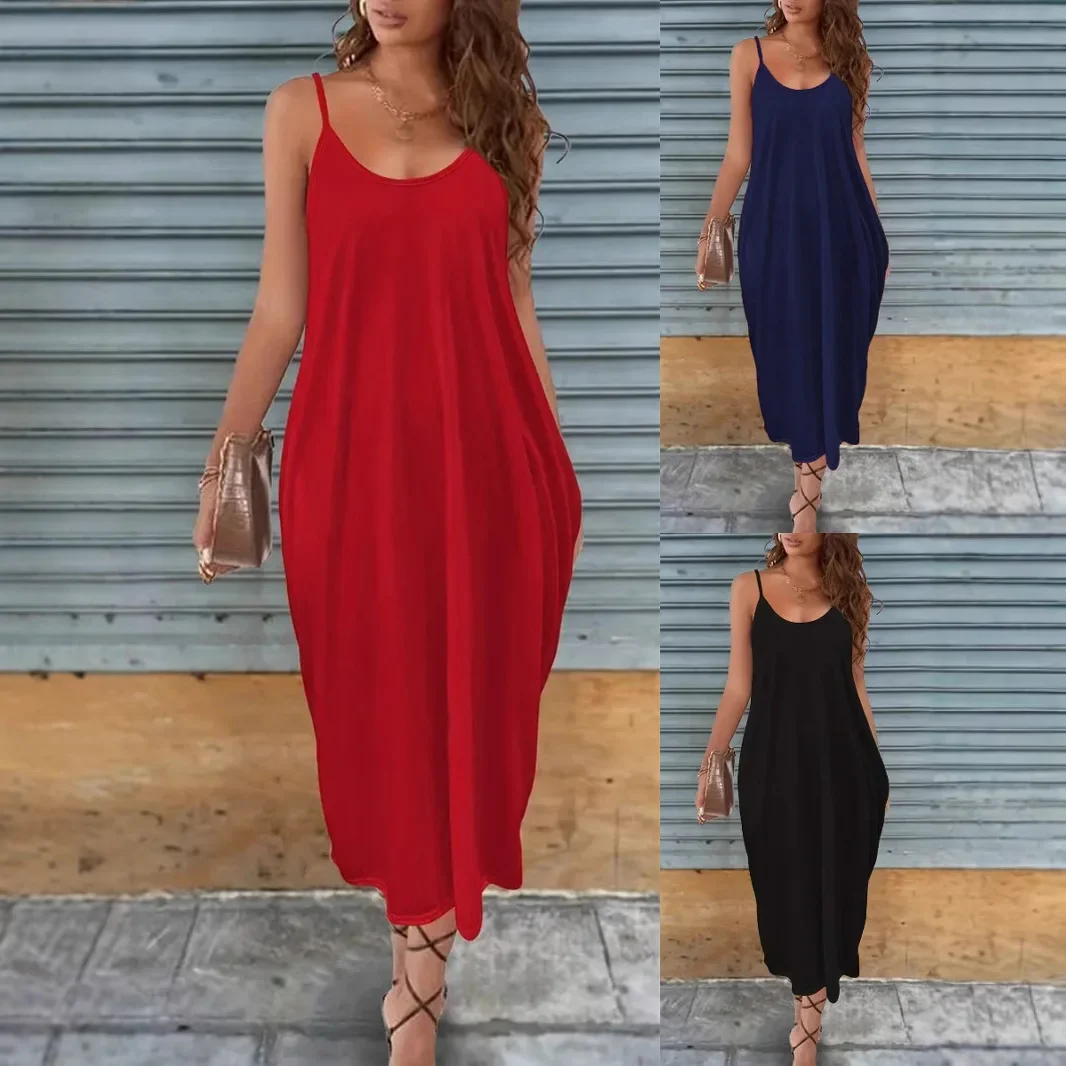 2025 Spring Women's Sleeveless Halter Neck Dress Casual Loose Crewneck Flowy Maxi Dress Solid Color Elegant Beach Party Dress 
2025 Spring Women's Sleeveless Halter Neck Dress Casual Loose Crewneck Flowy Maxi Dress Solid Color Elegant Beach Party Dress
