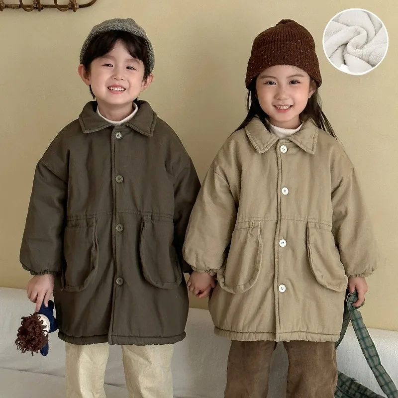 Korean Style New Winter Children Long Cotton Padded Coats Warm Thicken Solid Color Parkas Unisex Kids Casual Outerwear
Korean Style New Winter Children Long Cotton Padded Coats Warm Thicken Solid Color Parkas Unisex Kids Casual Outerwear