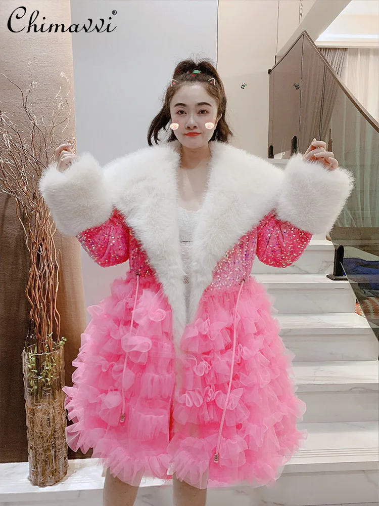 Women's Winter Cotton Jacket New Korean Fashion Sweet Big Fur Collar Fleece Lined Thick Shiny Cloud Yarn Warm Cotton Coat Top
Women's Winter Cotton Jacket New Korean Fashion Sweet Big Fur Collar Fleece Lined Thick Shiny Cloud Yarn Warm Cotton Coat Top