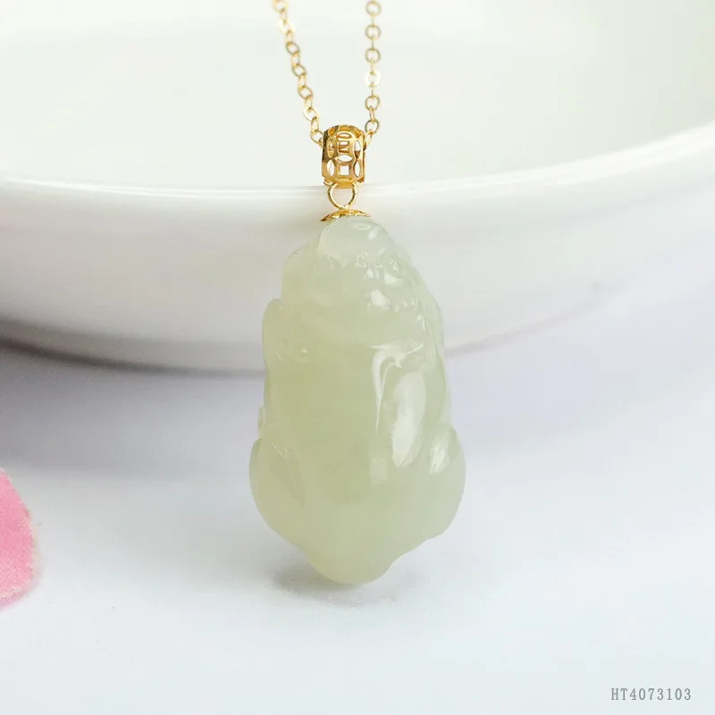 18K Gold Pi Xiu Pendant Natural Hetian Jade Wealth Charm Necklace HT4073103
18K Gold Pi Xiu Pendant Natural Hetian Jade Wealth Charm Necklace HT4073103
