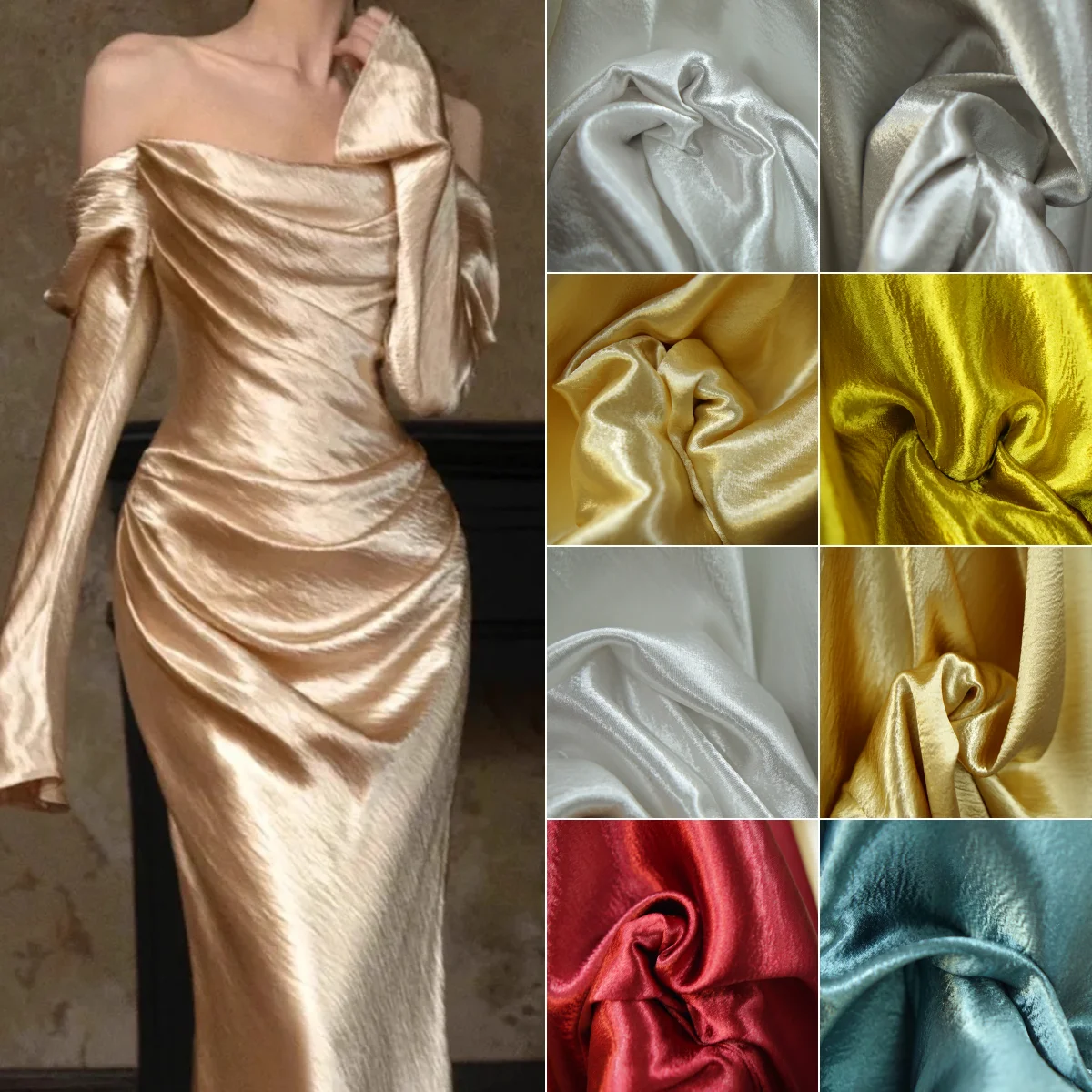 Glossy satin crepe fabric snowflake pleated sewing stage clothing high-end evening gown designer fabric
Glossy satin crepe fabric snowflake pleated sewing stage clothing high-end evening gown designer fabric