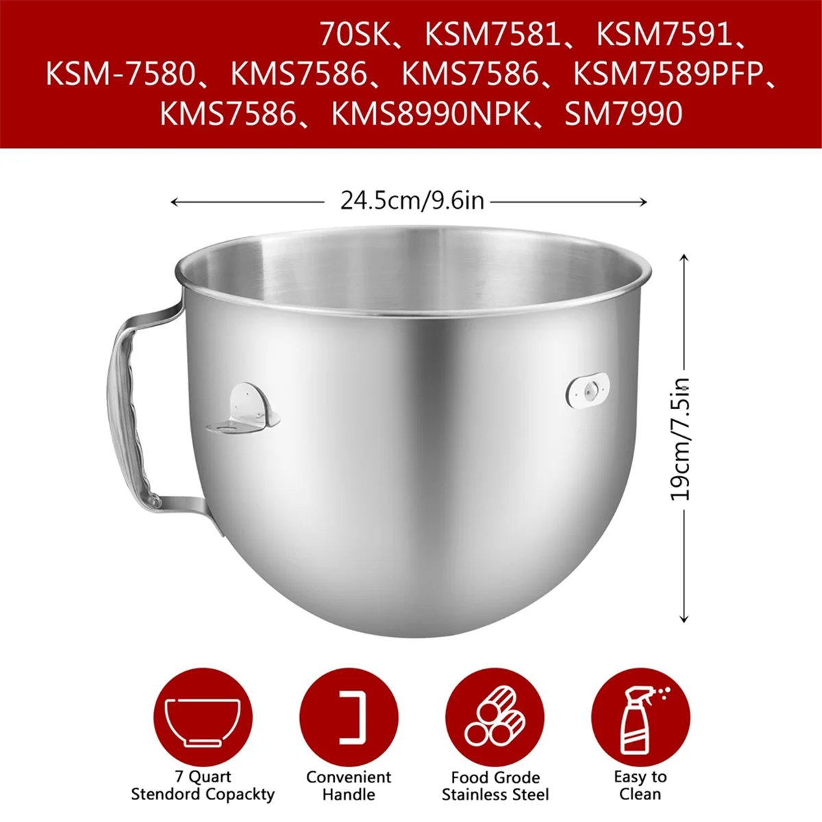 7 Quart Stainless Steel Mixer Bowl for KitchenAid Stand Mixers,for KitchenAid Mixer Accessories,for KitchenAid Bowl Rich
7 Quart Stainless Steel Mixer Bowl for KitchenAid Stand Mixers,for KitchenAid Mixer Accessories,for KitchenAid Bowl Rich