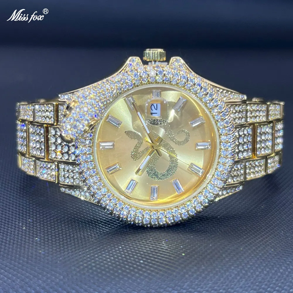 MISSFOX Men's Hip Hop Iced out Full Diamond Watch Gold Snake Dial Calendar Quartz Wristwatch Luxury Bling Jewelry Dress Gift
MISSFOX Men's Hip Hop Iced out Full Diamond Watch Gold Snake Dial Calendar Quartz Wristwatch Luxury Bling Jewelry Dress Gift