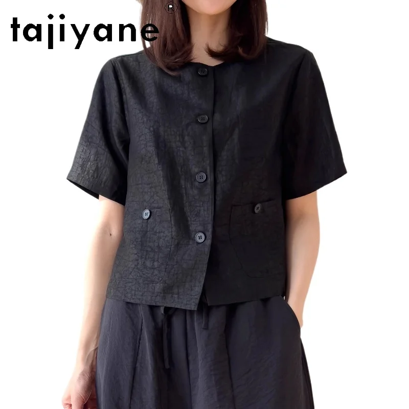 TAJIYANE 100% Mulberry Silk Black Shirt Women Short Blouse Xiangyun Sha Short Sleeve Spring Tops Woman Clothes 2026 рубашка
TAJIYANE 100% Mulberry Silk Black Shirt Women Short Blouse Xiangyun Sha Short Sleeve Spring Tops Woman Clothes 2026 рубашка