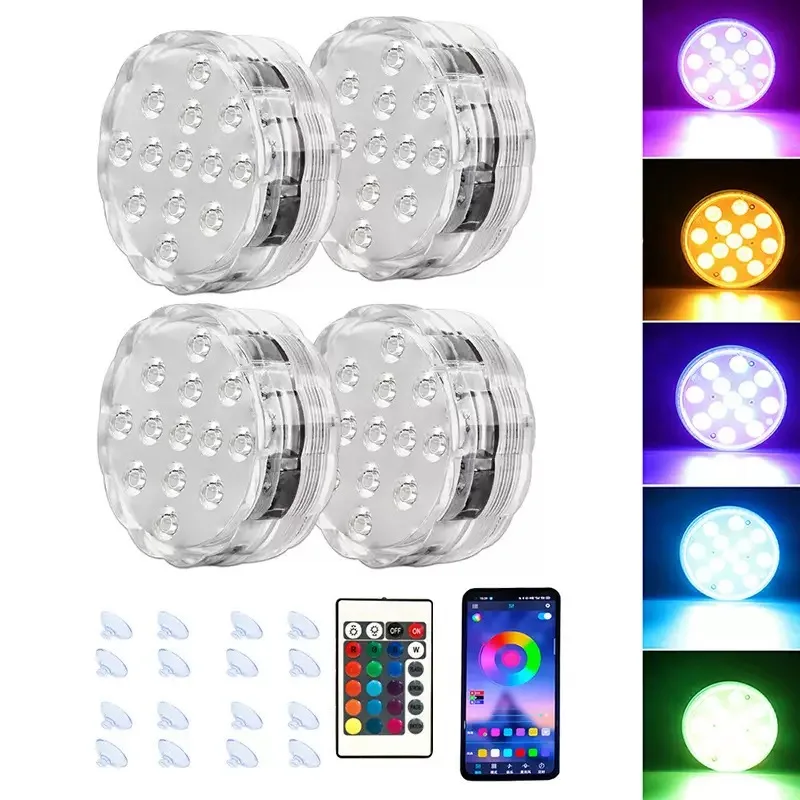 Submersible LED Lights APP&Remote control 13-LED Pool Lights Battery Operated Color Changing Underwater Light base with suction
Submersible LED Lights APP&Remote control 13-LED Pool Lights Battery Operated Color Changing Underwater Light base with suction